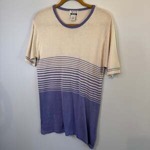 Vintage Anna Gray 100% Silk Knit Short Sleeve Striped Sweater Top Size L